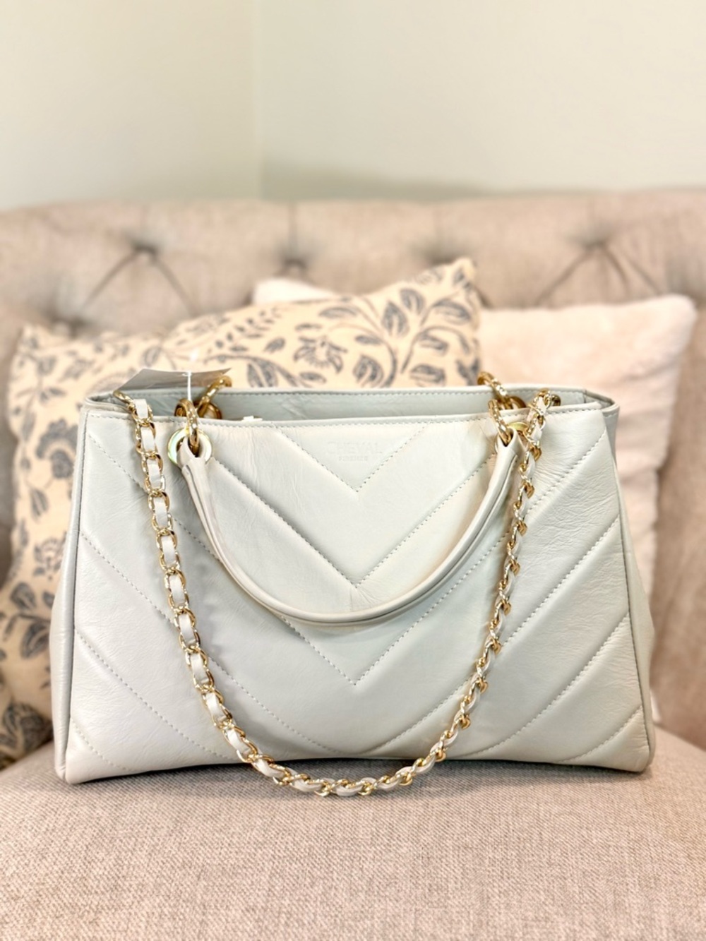 NWT Italian Leather CHEVAL Firenze Large Designer Handbag - Cream